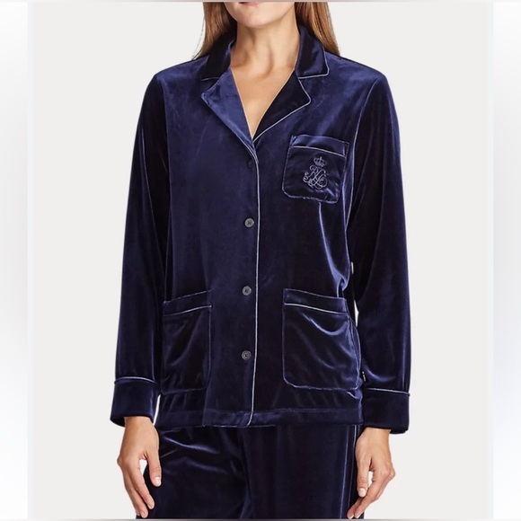 NWT Ralph Lauren Black Label Velvet Pajama Top Navy Size XL - Picture 1 of 9